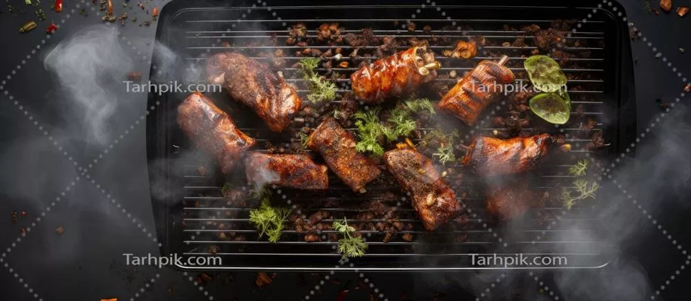 عکس تصویری جذاب از کباب پزی داغ با گوشت و سبزیجات رنگارنگ در حال پخت