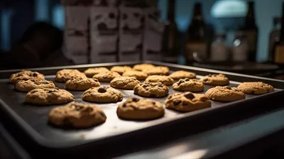 عکس سینی پخت با کوکی های خانگی خوشمزه که از فر خارج می شوند