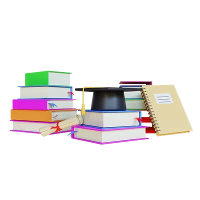 عکس دوربری مدل سه بعدی فارغ التحصیلی با کتاب و کلاه، نماد علم و دانش