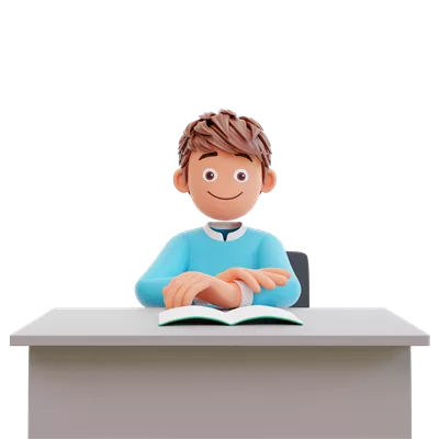 عکس دوربری دانشجوی جوان جدی در حال مطالعه کتاب برای آمادگی در امتحان