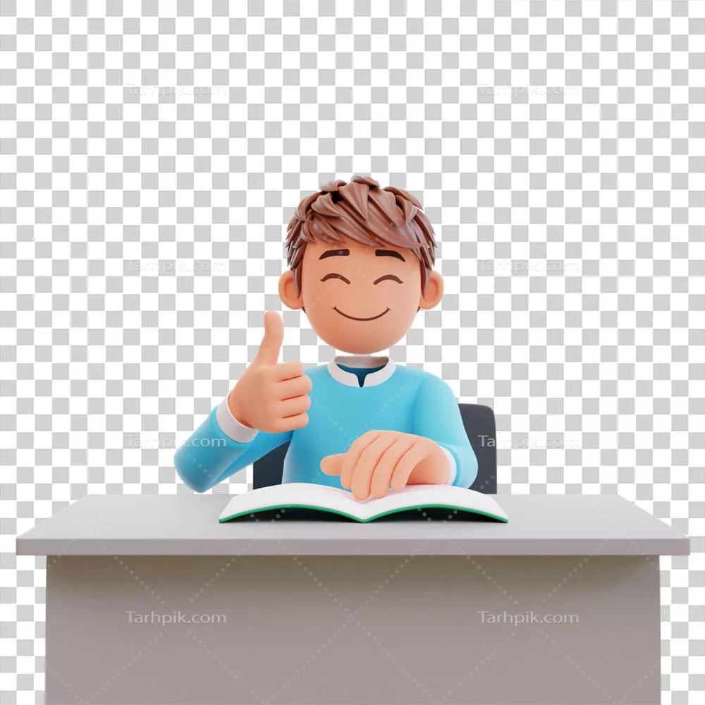 عکس دوربری تصویری از یک پسرک دوست داشتنی با حالت thumbs up در یک تصویر سه بعدی