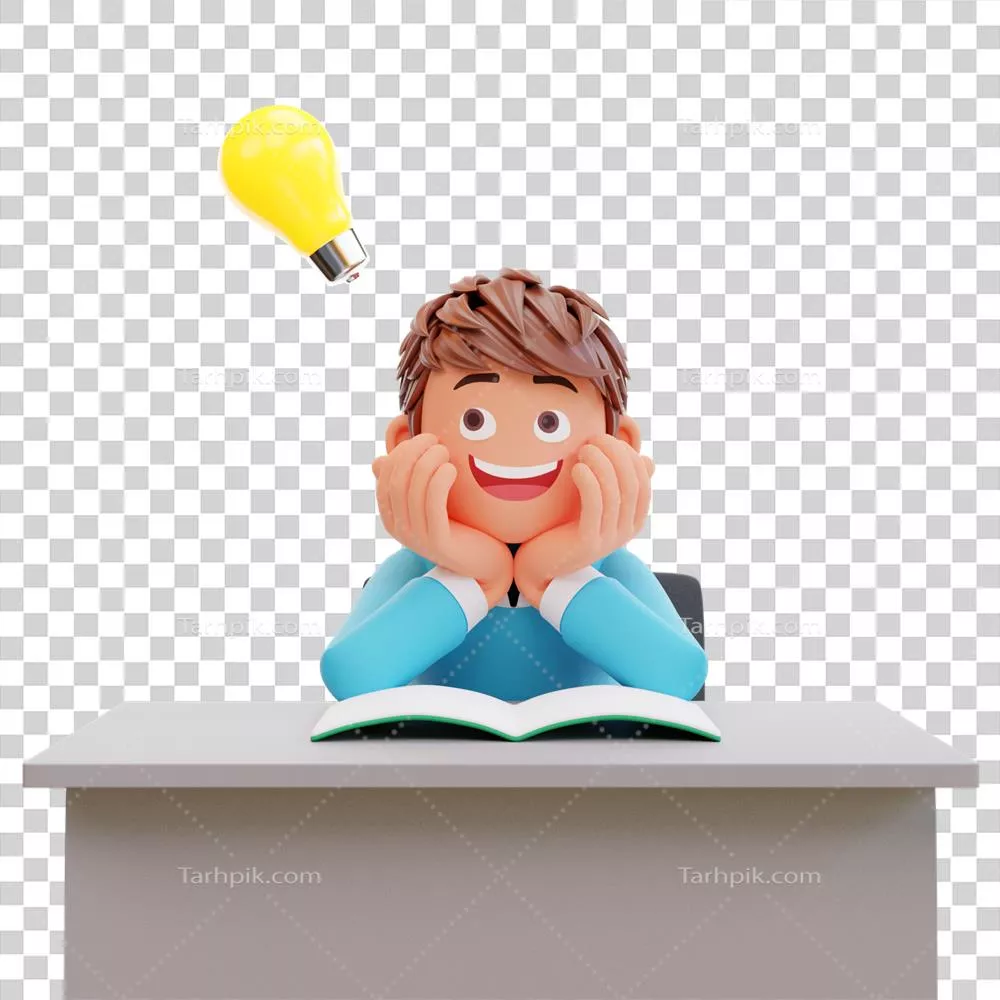 عکس دوربری پسر بچه ای با ایده ای خلاقانه در حال تفکر - تصویر سه بعدی جذاب