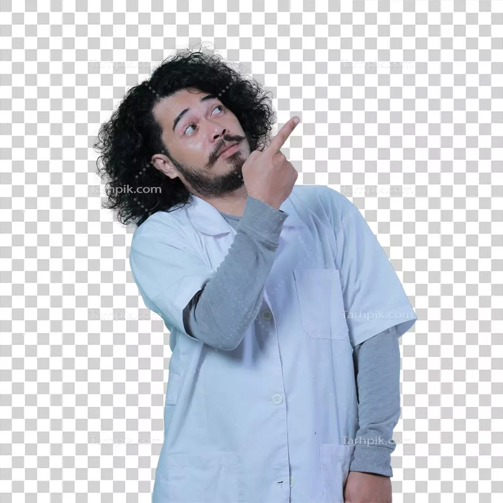 عکس دوربری تصویر یک دانشمند مرد آسیایی با حالت چهره خاص و جذاب