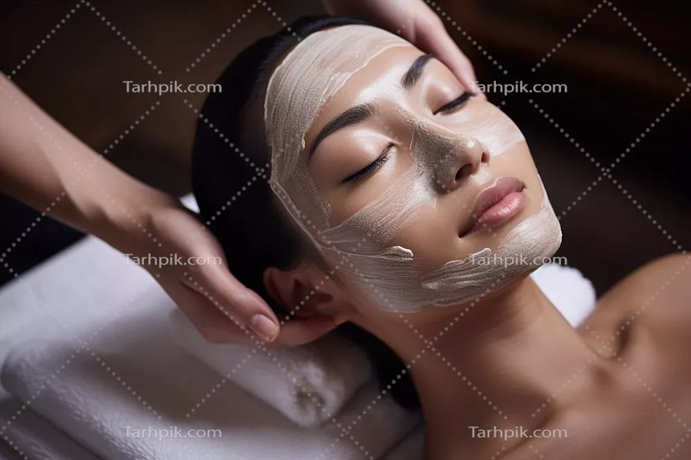عکس کارمند در حال استفاده از ماسک صورت بر روی چهره جوان در یک مرکز زیبایی