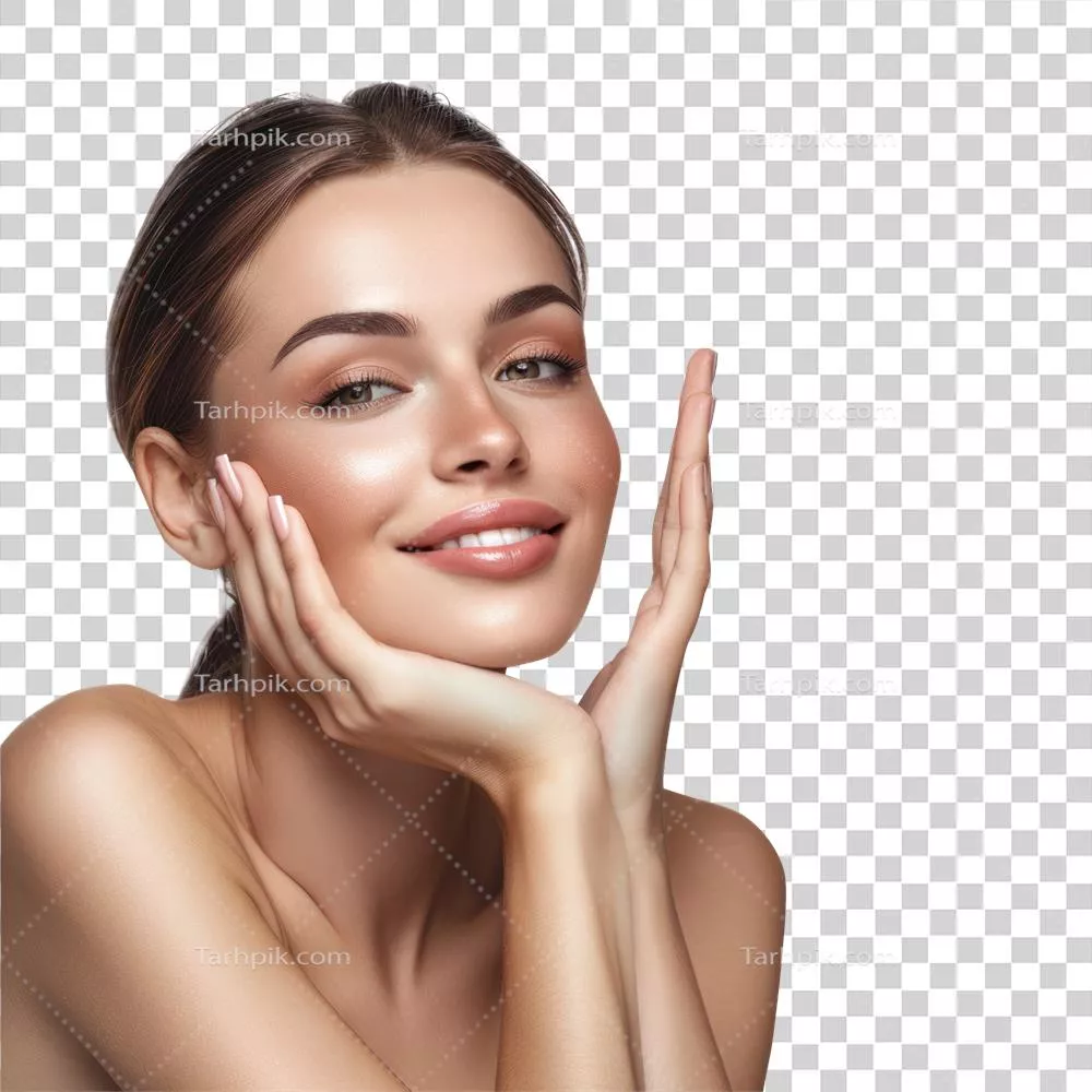 عکس دوربری زنی زیبا با پوستی تمیز و چهره ای درخشان و شاداب