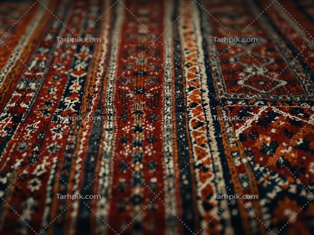 عکس نزدیک نمایی از یک فرش دستباف سنتی عربی با طراحی سادو