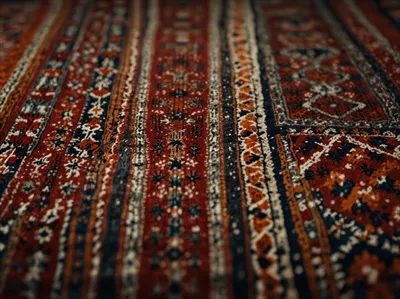 عکس نزدیک نمایی از یک فرش دستباف سنتی عربی با طراحی سادو