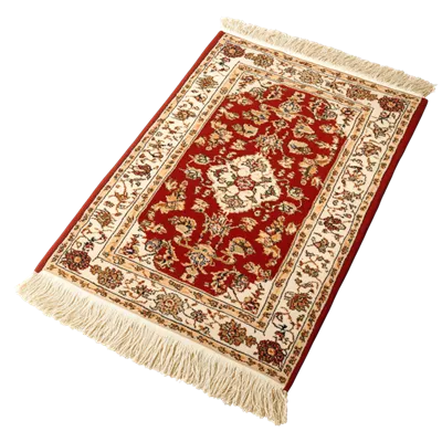عکس دوربری فرش قرمز زینتی با الگوهای طلایی پیچیده برای ایجاد حس لوکس و شیک