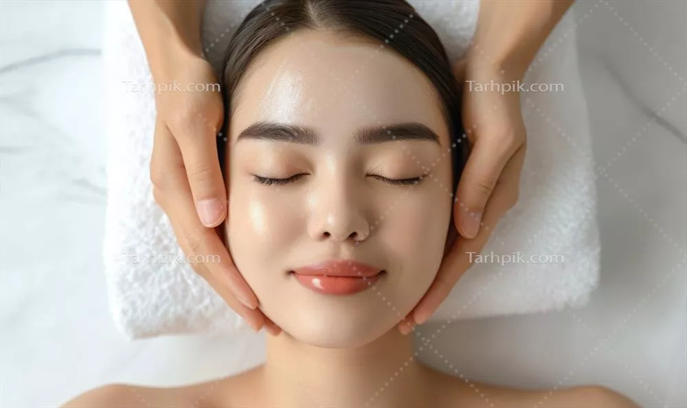 عکس زنی جوان و زیبا در حال دریافت ماساژ صورت در سالن زیبایی