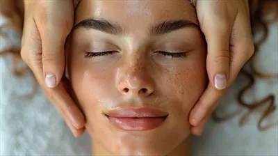 عکس زنی که در حال دریافت ماساژ صورت با تکنیک های مدرن است