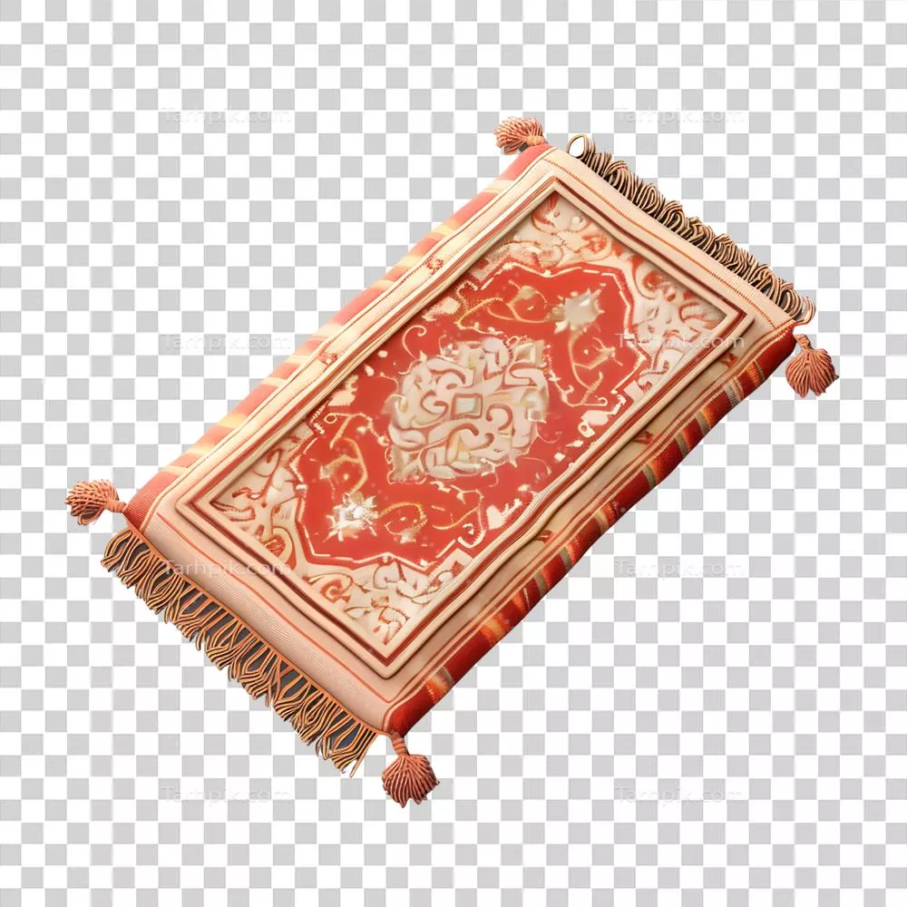 عکس دوربری فرش نماز سنتی سه بعدی با طراحی خاورمیانه ای و جزئیات زیبا