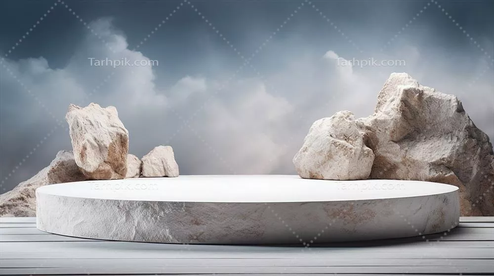 عکس سنگی طبیعی با برگ برای نمایش بسته بندی و محصول در پس زمینه سیاه