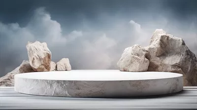 عکس سنگی طبیعی با برگ برای نمایش بسته بندی و محصول در پس زمینه سیاه
