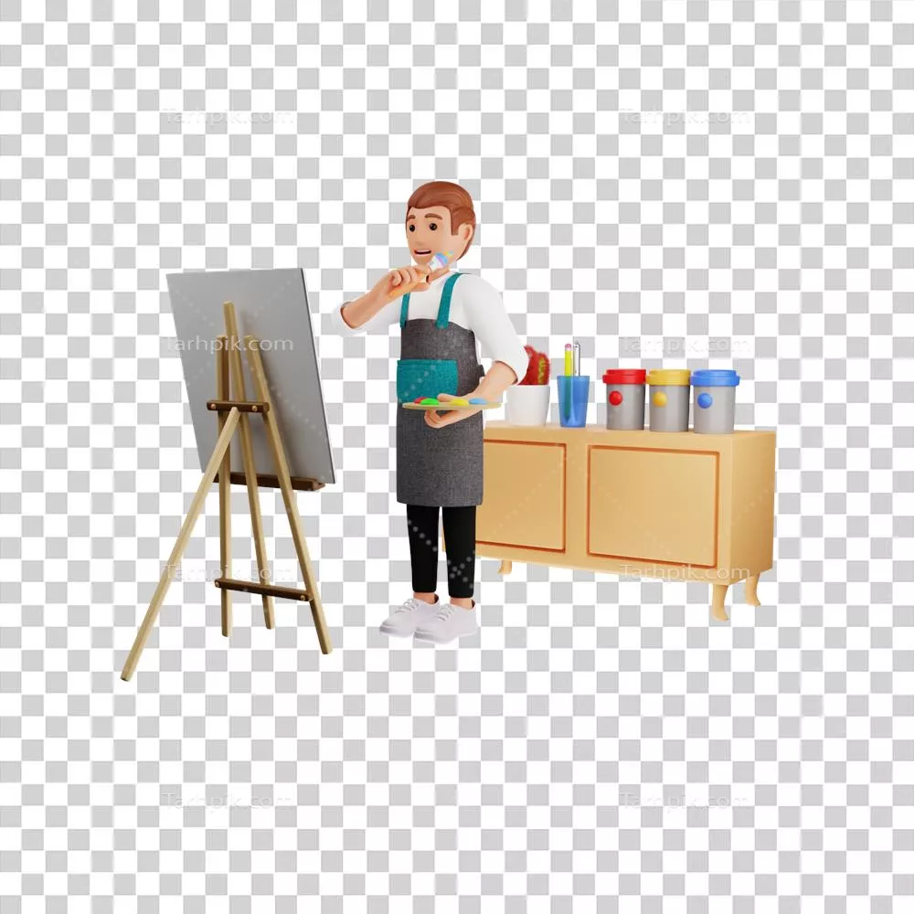 عکس دوربری تصویری جذاب از یک هنرمند جوان مرد در قالب کاراکتر سه بعدی انیمیشنی