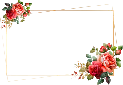 عکس دوربری قاب طلایی زیبا با گل های رز در طراحی آبرنگی و هنری