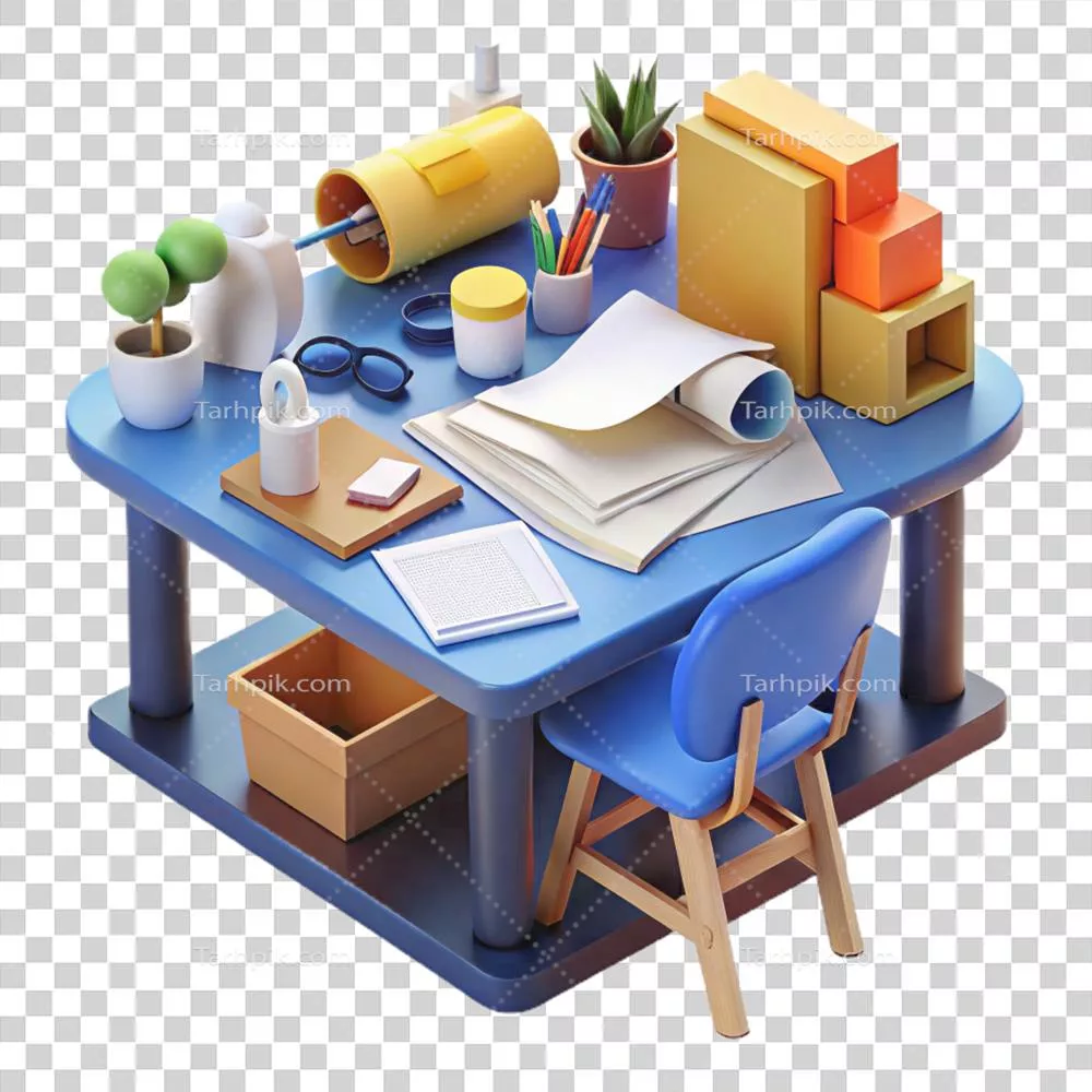 عکس دوربری فضای کاری منظم و خلاقانه با طراحی سه بعدی جذاب