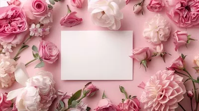 عکس کارت دعوت عروسی خالی با طراحی زیبا و گل های صورتی ظریف