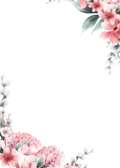 عکس دوربری قاب گل صورتی با طراحی آبرنگی برای تزئینات هنری و دیجیتال