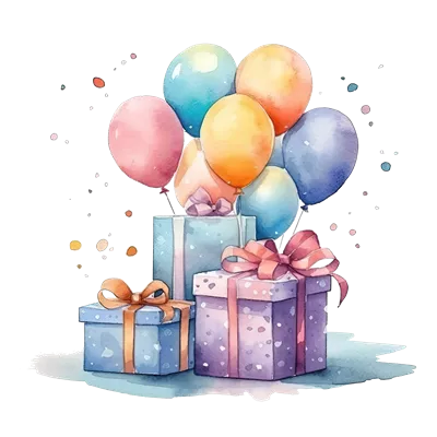 عکس دوربری تصویری زیبا از جعبه های هدیه با بادکنک ها برای تولد شاد