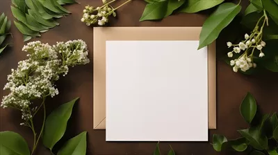 عکس مدل کارت خالی با گل های سفید و برگ های سبز برای دعوتنامه عروسی