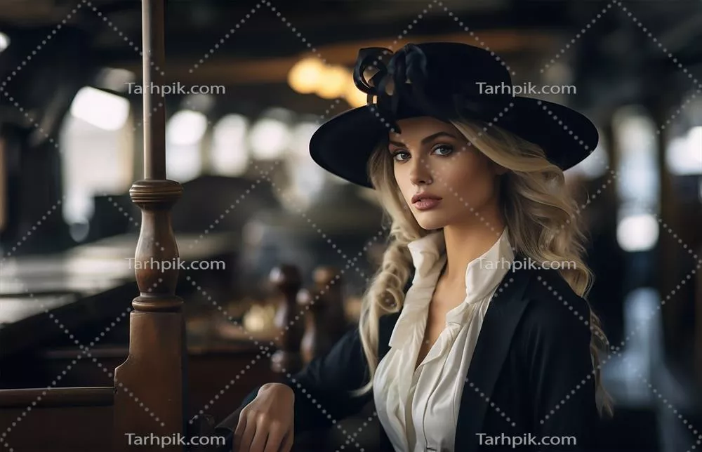 عکس زنی زیبا در جامعه اشرافی با کلاهی مجلل در مسابقه اسب دوانی