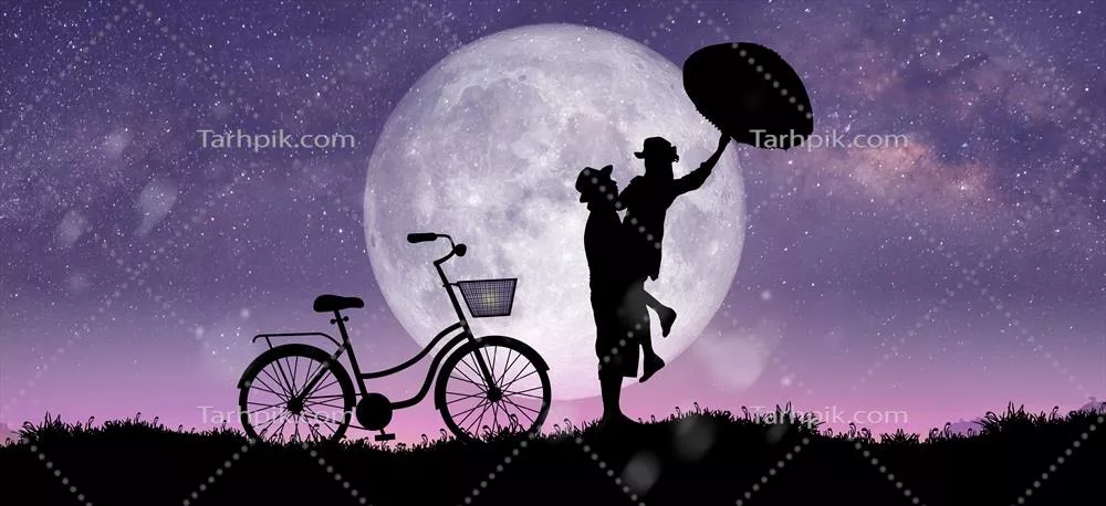 عکس تصویری زیبا از یک زوج در حال رقص و آواز زیر نور ماه کامل در شب