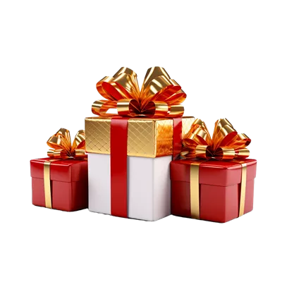 عکس دوربری هدیه تولد و کریسمس با جعبه قرمز و روبان طلایی بر روی پس زمینه شفاف