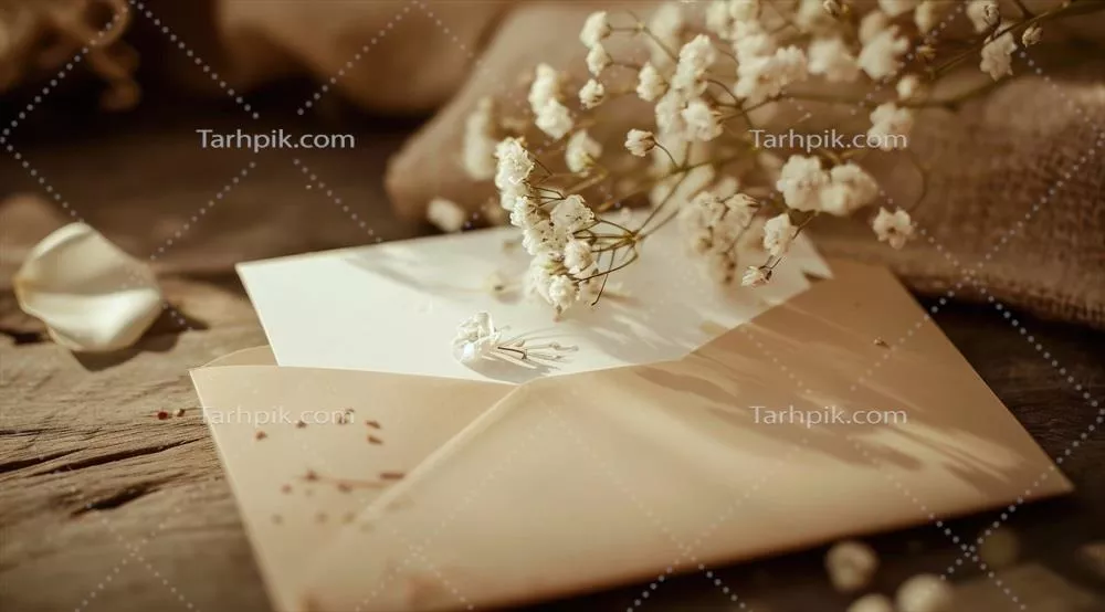 عکس کارت عروسی ساده و شیک با طراحی هوش مصنوعی و رنگ های ملایم