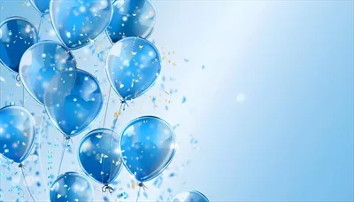 عکس طرح زیبا و شاد برای کارت تولد با بادکنک و روبان آبی رنگ