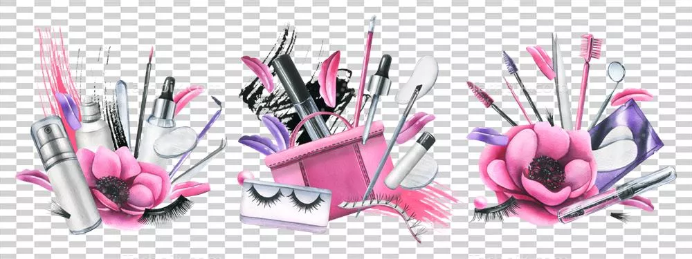 عکس دوربری کیف آرایشی صورتی با ابزارهای حرفه ای برای اکستنشن مژه و لمینت