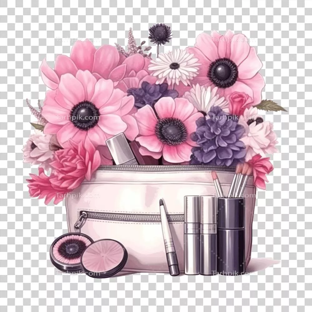 عکس دوربری کیف آرایشی صورتی با طراحی آبرنگی و جلوه های هنری جذاب
