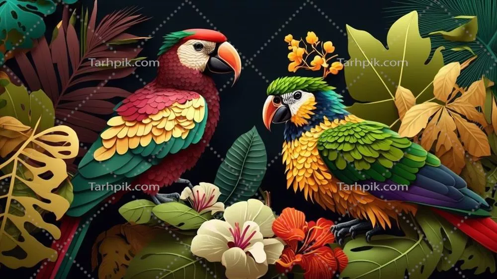 عکس پرندگان گرمسیری رنگارنگ و گل های عجیب و غریب با استفاده از هوش مصنوعی