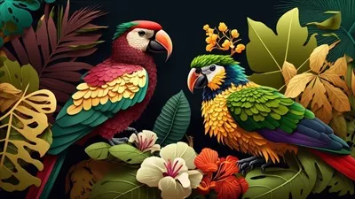عکس پرندگان گرمسیری رنگارنگ و گل های عجیب و غریب با استفاده از هوش مصنوعی