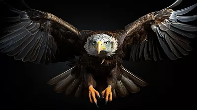 عکس نگاهی عمیق و خیره کننده به چشمان عقاب طلایی در پس زمینه سیاه