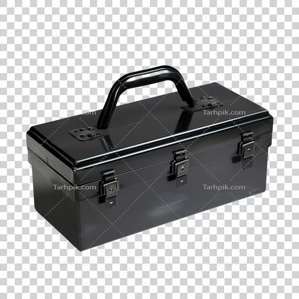 عکس دوربری جعبه ابزار مشکی بسته با دسته، مناسب برای نگهداری ابزارهای مختلف