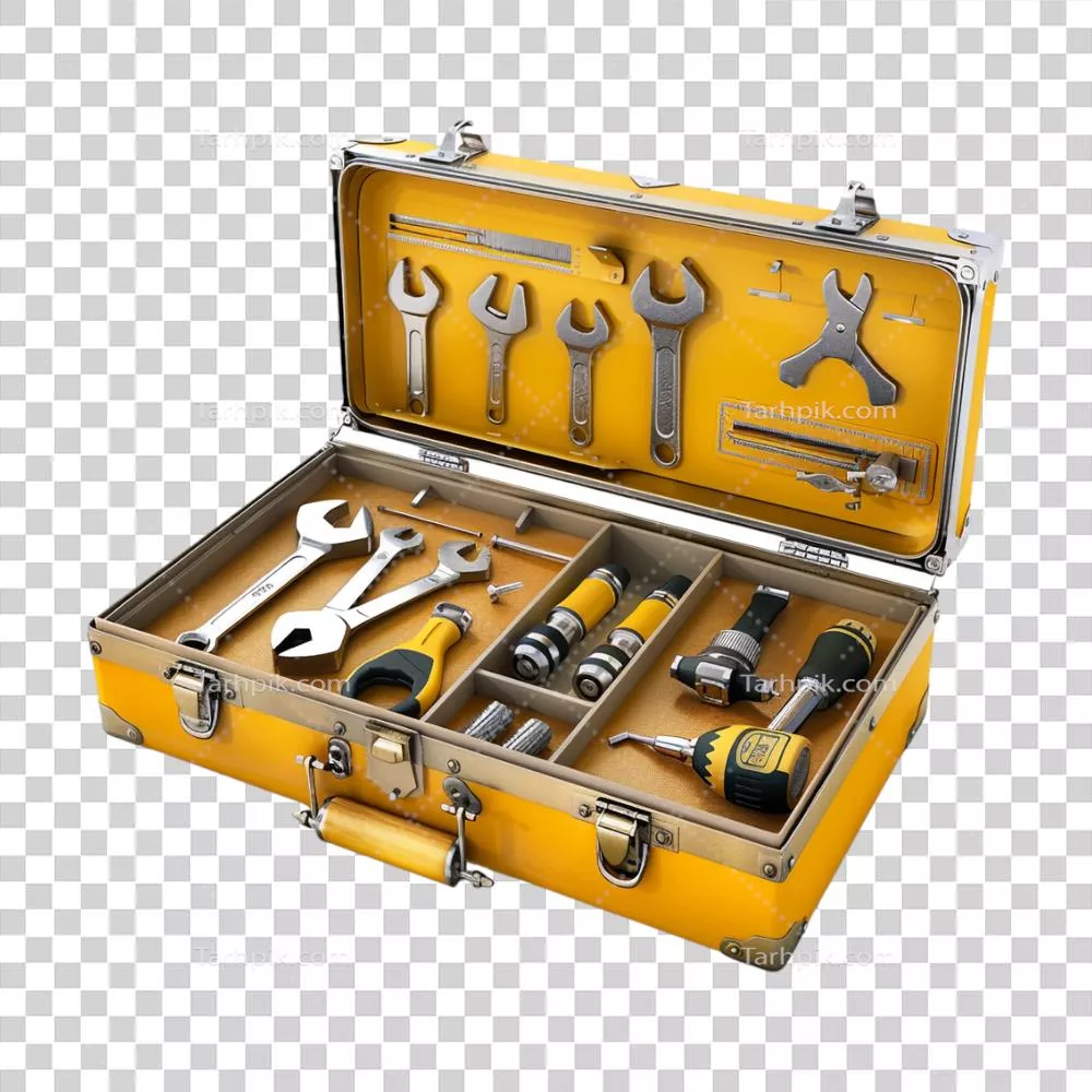 عکس دوربری جعبه ابزار متنوع با طراحی خاص بر روی پس زمینه شفاف