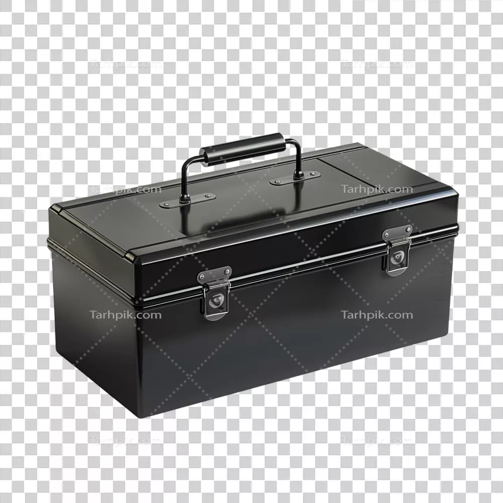 عکس دوربری جعبه ابزار مشکی بسته با دسته، مناسب برای نگهداری ابزارهای مختلف