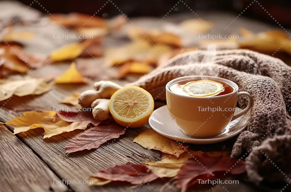 عکس تصویری زیبا از چای و طبیعت پاییزی با رنگ های دلنشین