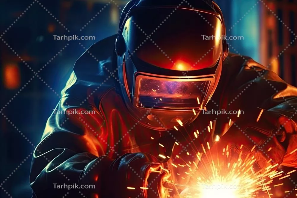 عکس تصویری خلاقانه از یک جوشکار در حال کار بر روی لوله های انتقال گاز طبیعی