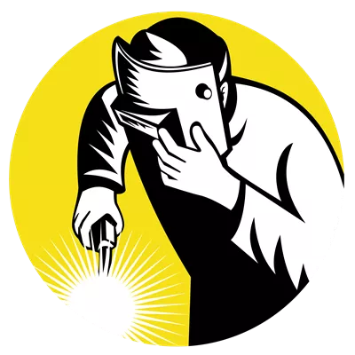عکس دوربری کارگر جوشکار در حال کار با تجهیزات جوشکاری در محیطی صنعتی