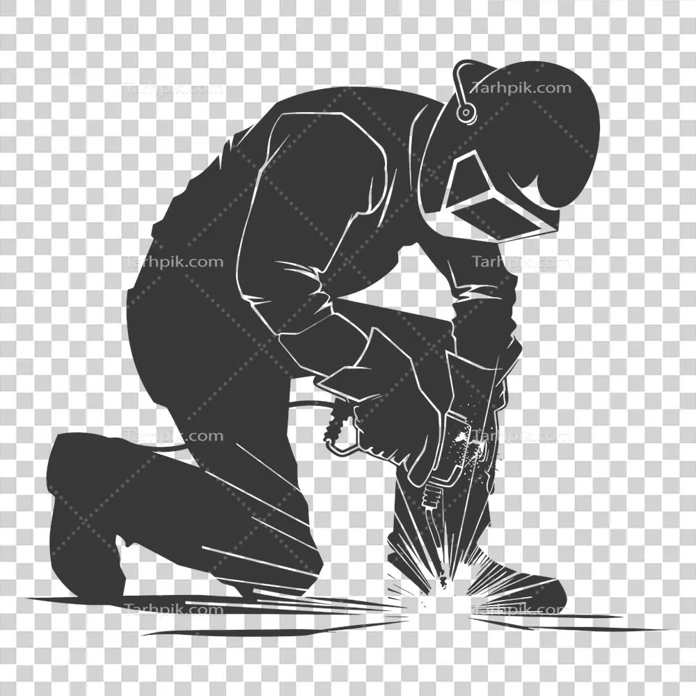 عکس دوربری تصویر سیاه و سفید از یک جوشکار در حال کار با جزئیات کامل