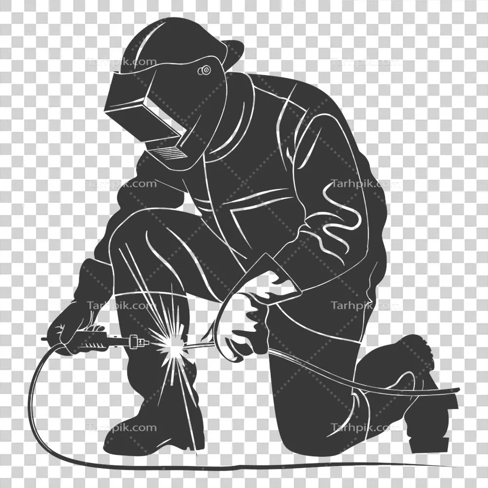 عکس دوربری تصویر سیاه و سفید از یک جوشکار در حال کار با جزئیات کامل