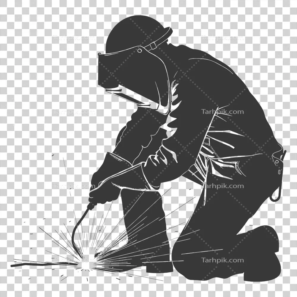 عکس دوربری تصویر سیاه و سفید از یک جوشکار در حال کار با جزئیات کامل