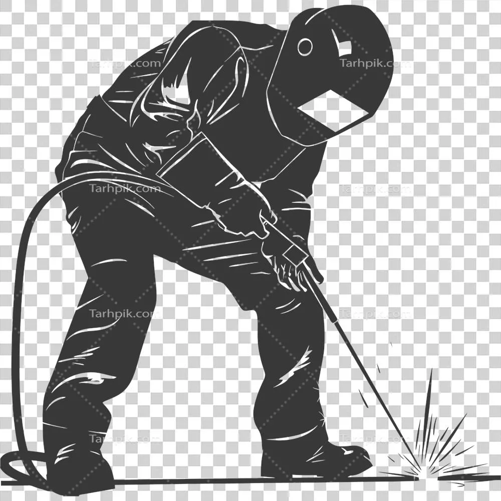 عکس دوربری تصویر سیاه و سفید از یک جوشکار در حال کار با جزئیات کامل