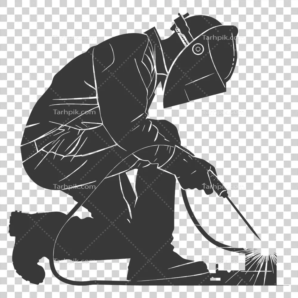 عکس دوربری تصویر سیاه و سفید از یک جوشکار در حال کار با جزئیات کامل
