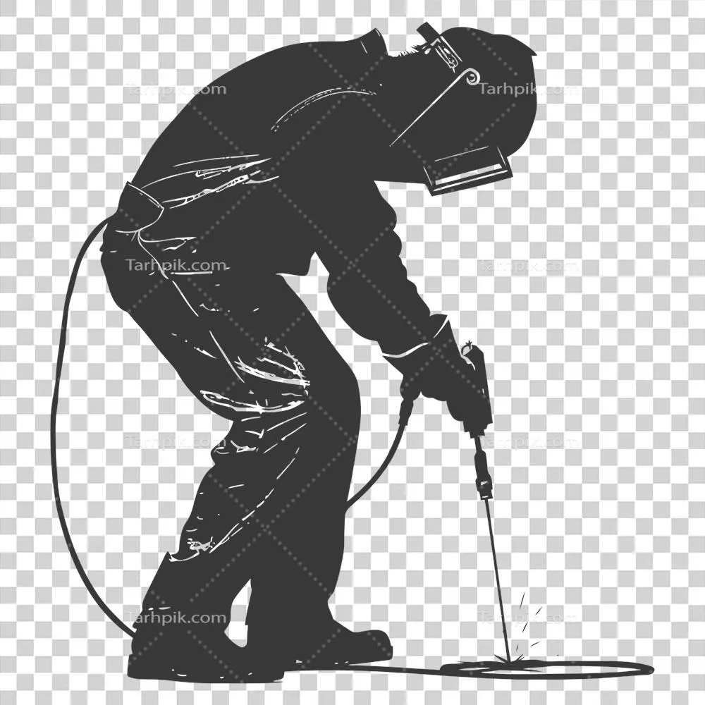عکس دوربری تصویر سیاه و سفید از یک جوشکار در حال کار با جزئیات کامل