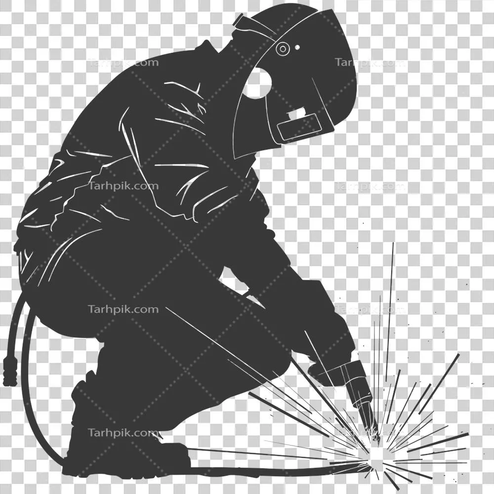 عکس دوربری تصویر سیاه و سفید از یک جوشکار در حال کار با جزئیات کامل