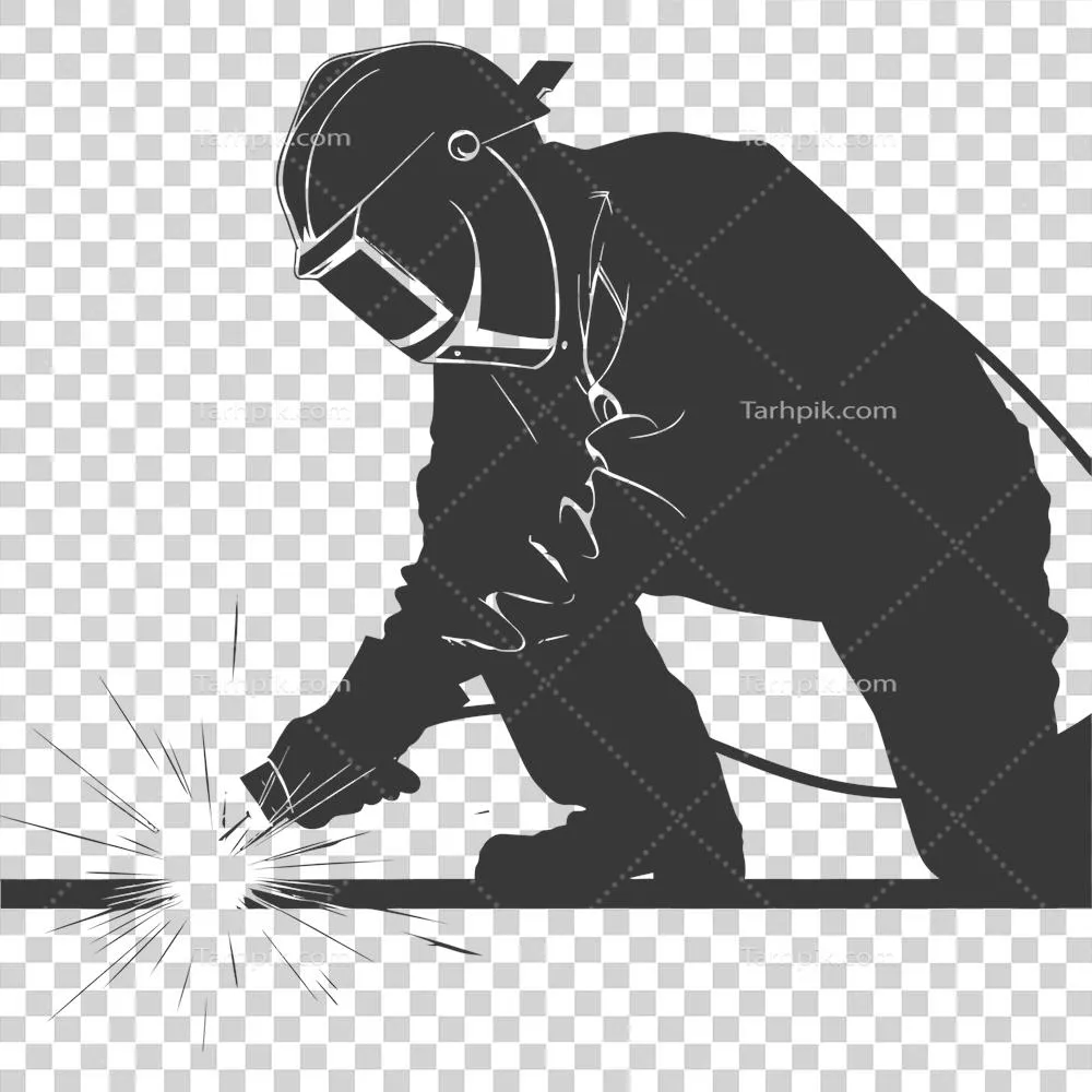 عکس دوربری تصویر سیاه و سفید از یک جوشکار در حال کار با جزئیات کامل