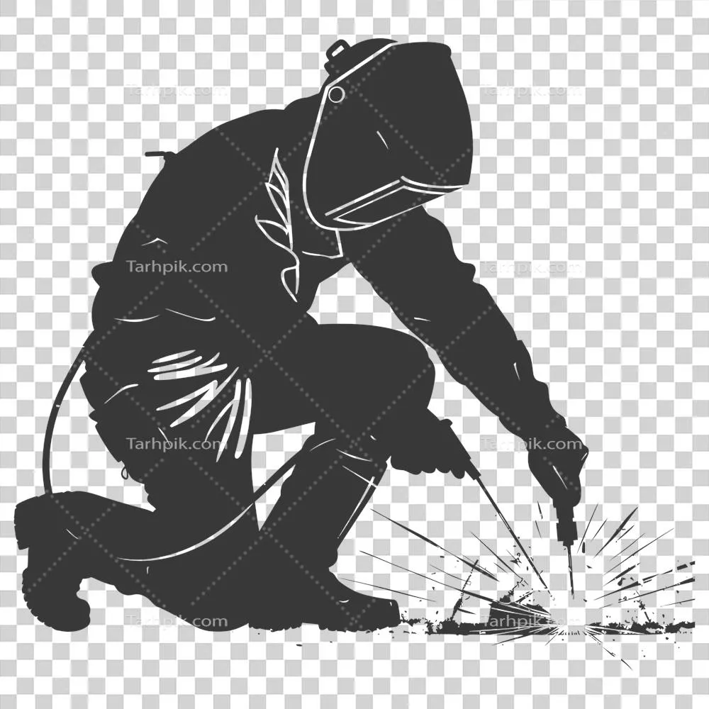 عکس دوربری تصویر سیاه و سفید از یک جوشکار در حال کار با جزئیات کامل