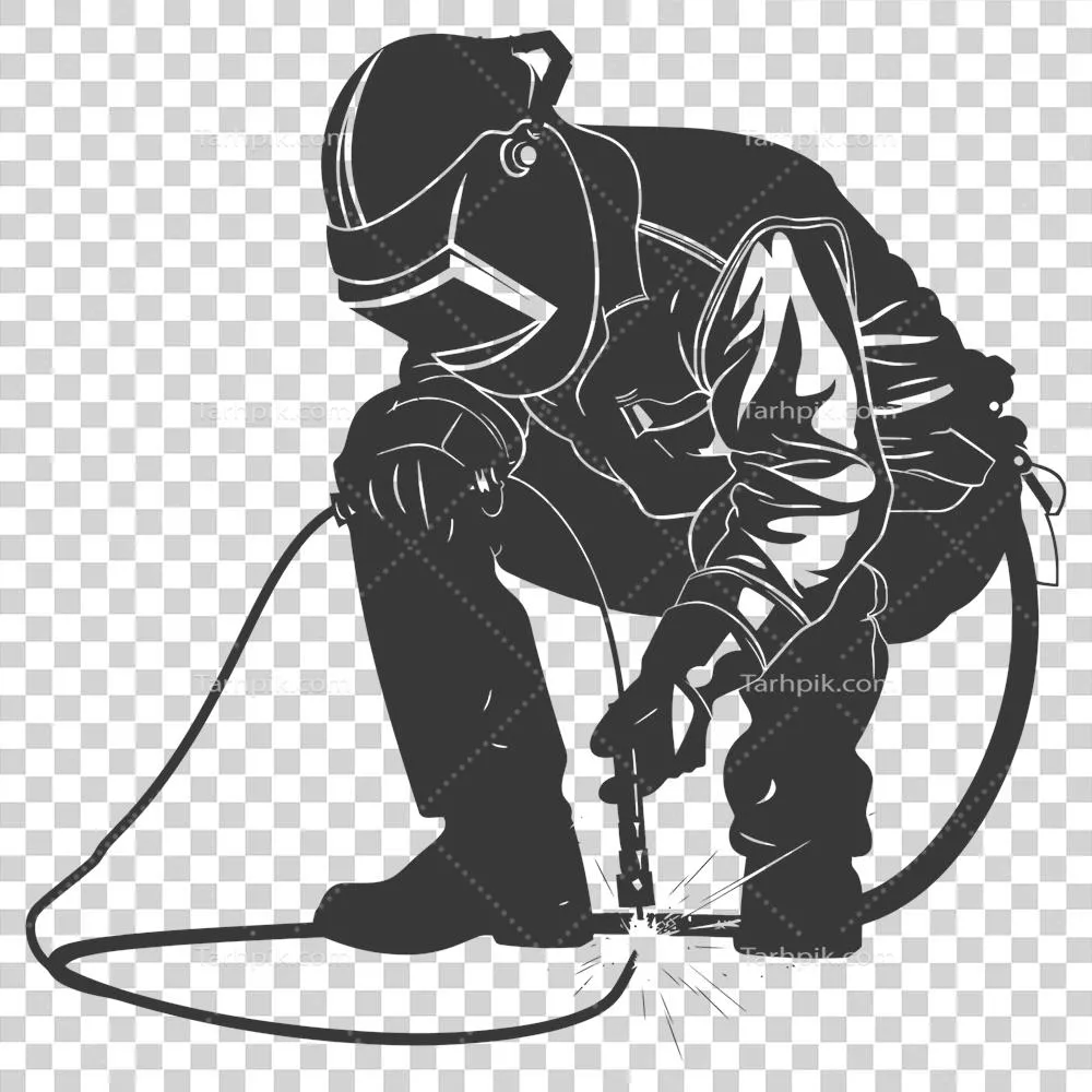 عکس دوربری تصویر سیاه و سفید از یک جوشکار در حال کار با جزئیات کامل